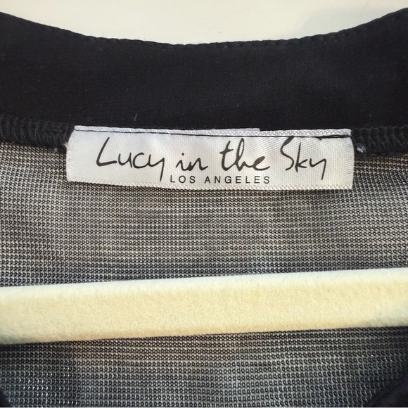 Lucy in the Sky Black Silver Short Sleeve Metallic Overlay Shirt Dress - Picture 6 of 10